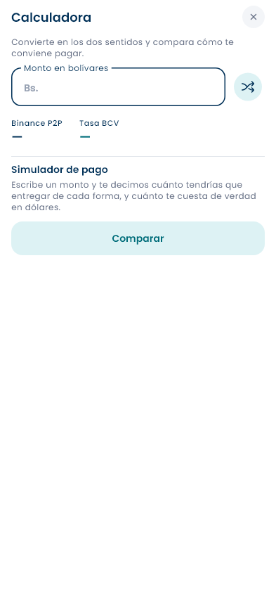 Calculadora de BudVE con el conversor en los dos sentidos y el simulador de pago